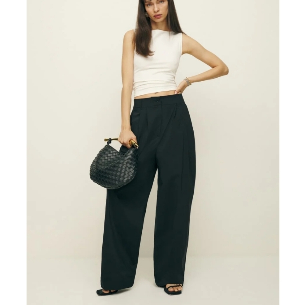 Reformation Black Wide Leg High-Rise Trousers